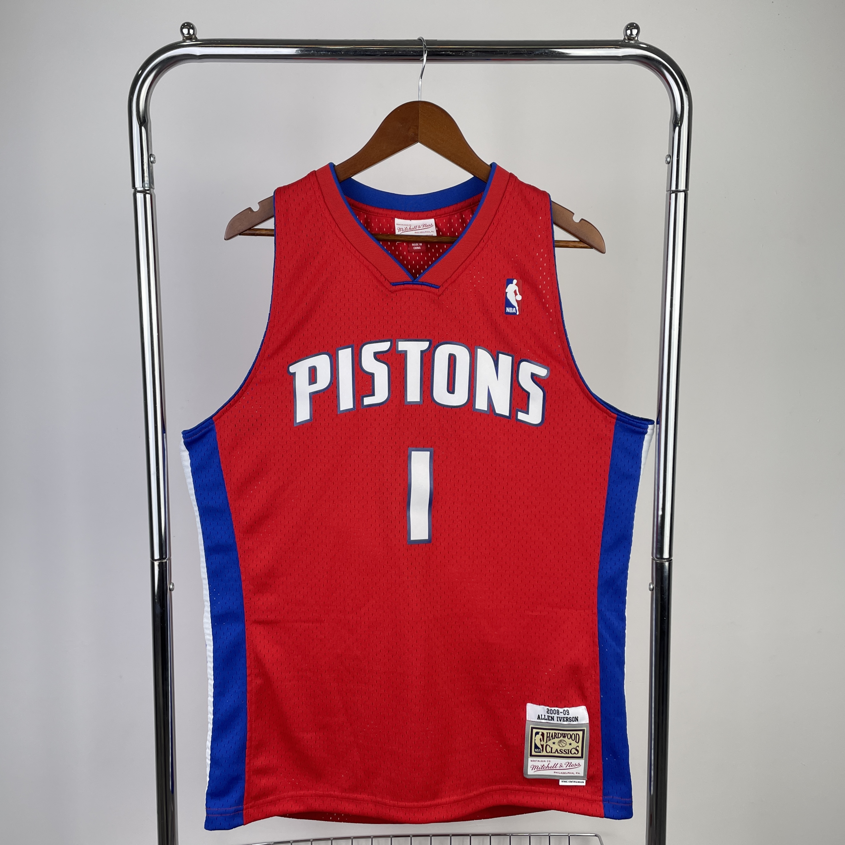 Men Detroit Pistons #1 Iverson Red Throwback NBA Jersey